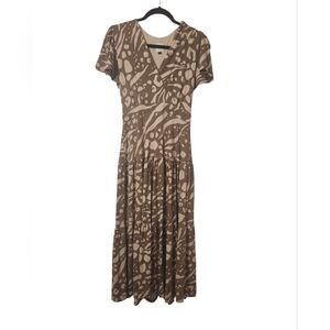 CAbi Swoon Women's Tan/Cream Geometric Patterned Tiered CottageCore Dress Size S